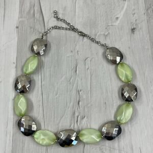 Sage Green Shiny Silver Beaded Statement Necklace Y2K Boho Earthy Professional
